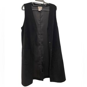 Coldwater Creek Black Seude Sleeveless Button-Up Long Vest Dress